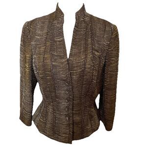 Carmen Marc Valvo Collection Textured 3/4 Sleeve Blazer Jacket Bronze Size 8